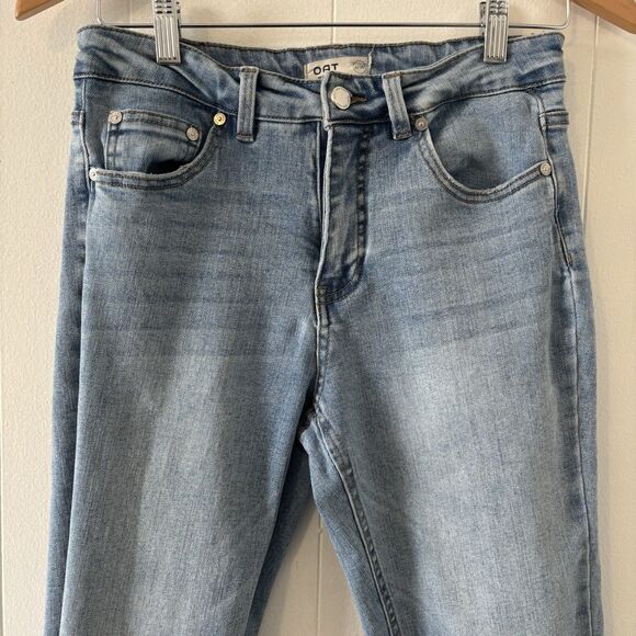 Oat New York High-Rise Jeans Medium Wash Blue Straight Leg Raw Hem Stretch 28/6 - Picture 3 of 9